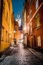 Stockholm`s Gamla Stan old town district at night, Sweden Royalty Free Stock Photo