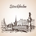 Stockholm sity street view with bridge Royalty Free Stock Photo