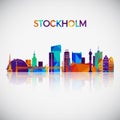 Stockholm skyline silhouette in colorful geometric style.