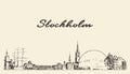 Stockholm skyline Sweden hand drawn vector sketch