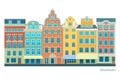 Stockholm - Stortorget place in Gamla stan. Stylized flat highly detailed illustration of an old European town