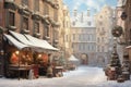 Stockholm, Sweden. Abstract image quality scenic Christmas decorated houses, snowy downtown streets