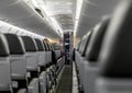 STOCKHOLM, SWEDEN - APRIL 05, 2019: International Stockholm Arlanda Airport. Interior of SAS Airlines Airplane. CityJet Bombardier