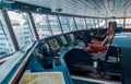 Ship control captain navigational bridge. Royalty Free Stock Photo