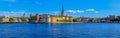 Panoramic view onto Stockholm old town Gamla Stan and Riddarholmen church in Sweden Royalty Free Stock Photo