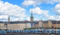 Stockholm, Sweden - August 18, 2014 - Scenic summer panorama of the Old Town (Gamla Stan) in Stockholm, Sweden. Royalty Free Stock Photo