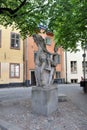 Sculpture of a horseman and a horse in the old town in Stockholm Royalty Free Stock Photo