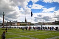 STOCKHOLM, SWEDEN - AUGUST 19, 2016: Tourists walk and visit Stockholm City Hall ( Stadshuset ) and View of Gamla Stan in Royalty Free Stock Photo