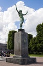 STOCKHOLM, SWEDEN - CIRCA 2016 -a bronze statue of a man outside the Museum of Medieval Stockholm.