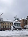 Stockholm, Sweden - February 3, 2019: Gustav Adolfs square covered in snow during winter in Stockholm Royalty Free Stock Photo