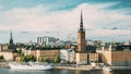 Stockholm, Sweden. Gamla Stan Is Famous Popular Place And Destination Scenic. Riddarholm Church In Sunny Summer