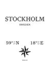 Stockholm, Sweden - inscription with the name of the city, country and the geographical coordinates of the city