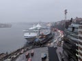 Cruise ship near Slussen in a rainy day, Stockholm, Sweden Royalty Free Stock Photo