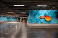 STOCKHOLM, SWEDEN - JANUARY, 2020: Stadion metro station is full of sculptures and signs designed in the rainbow colors