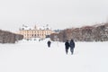 STOCKHOLM, SWEDEN - JANUARY 7, 2017: View over Drottningholm Palace and park on winter day. Home residence of Swedish royal family Royalty Free Stock Photo