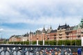 Waterfront with boats and old houses in Stockholm, Sweden. Royalty Free Stock Photo