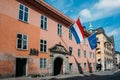 French Tricolours Flag And Flag Of The European Union Decorate Building In Stockholm, Sweden Royalty Free Stock Photo