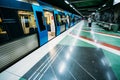 Modern Stockholm Metro Train Station in Blue colors and underground carriage, Sweden. Royalty Free Stock Photo