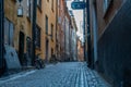 Narrow street of cobbled stone in Gamla Stan Royalty Free Stock Photo