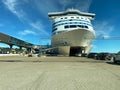 Front view of many cars entering the bow of the Tallink Silja Line cruise ship ferry moored in the port of Vartahamnen, Stockholm.