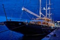 Stockholm, Sweden - June 11, 2019: Luxury three-masted sailing ship EOS at Skeppsbro quay in Stockholm