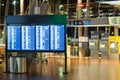 Stockholm, Sweden - March, 2019. Interior of Arlanda airport in Stockholm and Screens with schedule