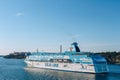 Stockholm, Sweden - May 1, 2019 : Baltic sea landscape, cruise liner of regular spring cruise between Tallinn and Stockholm. Local