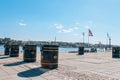 Stockholm, Sweden - May 1, 2019 : underground trash containers for different rubbish at the Stockholm quay. The problem Royalty Free Stock Photo