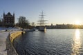 Nice winter evening and boats in the city of Stockholm Sweden