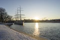 Nice winter evening and boats in the city of Stockholm Sweden