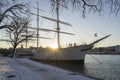 Nice winter evening and boats in the city of Stockholm Sweden