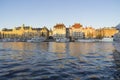 Nice winter evening and boats in the city of Stockholm Sweden