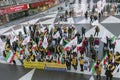 Protesters with Iranian flags and posters attend demonstration and protest against Moderate Rouhani executions in Iran Royalty Free Stock Photo