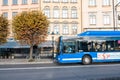 STOCKHOLM, SWEDEN - OCTOBER 26: the passenger bus goes down the street the cities, SWEDEN - OCTOBER 26 2016.