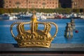 Stockholm, Sweden - October 15, 2016. The Royal Crown is the decoration of the `The Skeppsholm Bridge` in Stockholm.