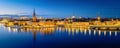 Stockholm, Sweden. Panoramic view of the Gamla Stan. The capital of Sweden. Cityscape during the blue hour. Royalty Free Stock Photo