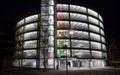 Parking lot illuminated at night. Sickla, Stockholm, Sweden