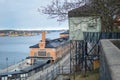 Stockholm, Sweden - 04.15.2017: Red brick building of Fotografiska, museum of photography, close to water canal in