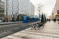 Stockholm Sweden Road traffic modern tram. Stockholm city life winter Royalty Free Stock Photo