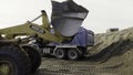 Stockholm-Sweden, 11.15.2022: Scene. A yellow large tractor working on construction sites that rakes the ground.Use only Royalty Free Stock Photo