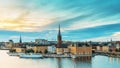 Stockholm, Sweden. Scenic View Of Stockholm Skyline At Summer Evening. Famous Popular Destination Scenic Place In Dusk Royalty Free Stock Photo