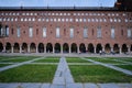 The collonnade arch passage and brick facade at the Town City hall Stockholm