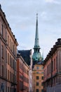 Bell Tower of the German Church and Colourful buildings of the Old Town Gamla Stan