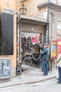 Entrance to Marten Trotzigs Grand alley. Marten Trotzigs Grand is the narrowest street in the city, 90 cm wide