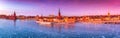 Stockholm, Sweden. Sunset over Gamla Stan and frozen Lake Malaren