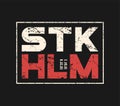 Stockholm Sweden t-shirt and apparel design with grunge effect.