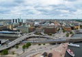 Stockholm/Sweden - 05 17 2011: The view from the observation deck of a modern city and road junctions Royalty Free Stock Photo