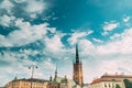 Stockholm, Sweden. View Of Old Town With Tower Of Riddarholm Church. Oldest Church In Gamla Stan, The Old Town Royalty Free Stock Photo