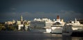 22.09.2021 Stockholm, Sweden. View of the three cruise ships docking in the Viking cruise port