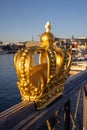 Stockholm in winter. Gilded crown on Skeppsholmsbron